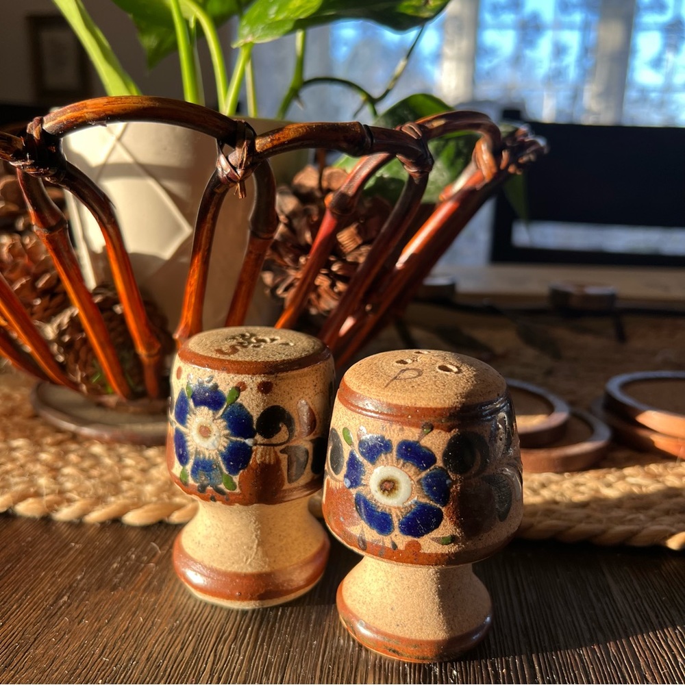 ONE OF A KIND Handmade Cancun Mexico Clay Salt & Pepper Shakers